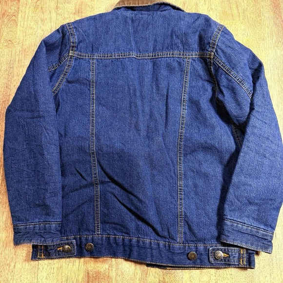 Vintage 90s Wrangler Denim Jam Jacket Size L Corduroy Collar‎ Western Jean Coat - Picture 2 of 8